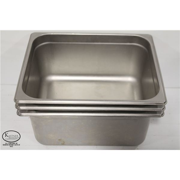 3 STAINLESS STEEL 1/2 SIZE INSERTS, 6" DEEP