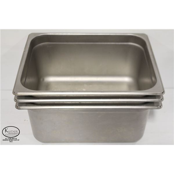 3 STAINLESS STEEL 1/2 SIZE INSERTS, 6" DEEP