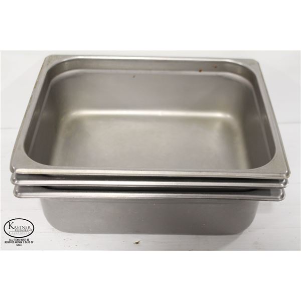 3 STAINLESS STEEL 1/2 SIZE INSERTS, 4" DEEP