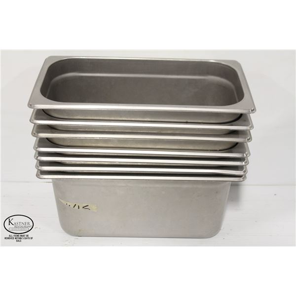 7 STAINLESS STEEL 1/3 SIZE INSERTS, 6" DEEP