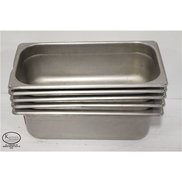 5 STAINLESS STEEL 1/3 SIZE INSERTS, 4" DEEP