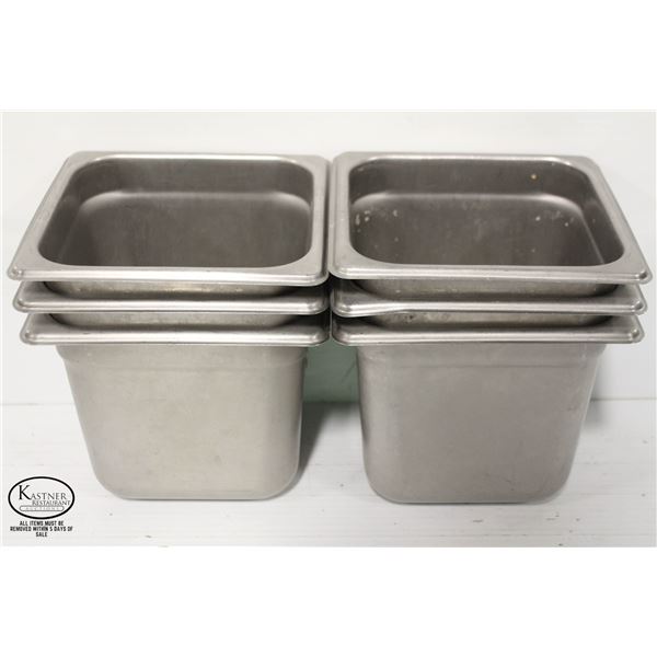 5 STAINLESS STEEL 1/6 SIZE INSERTS, 6" DEEP