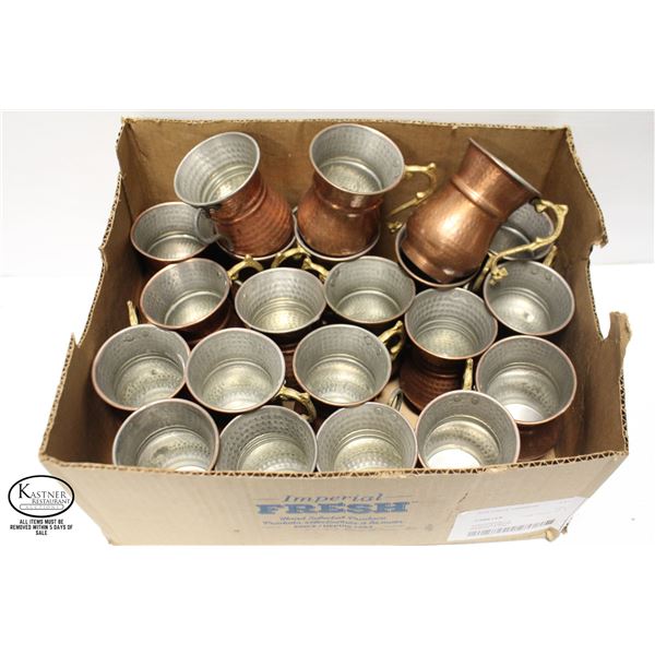 FLAT OF 18 USED COPPER LINED WATER CUPS