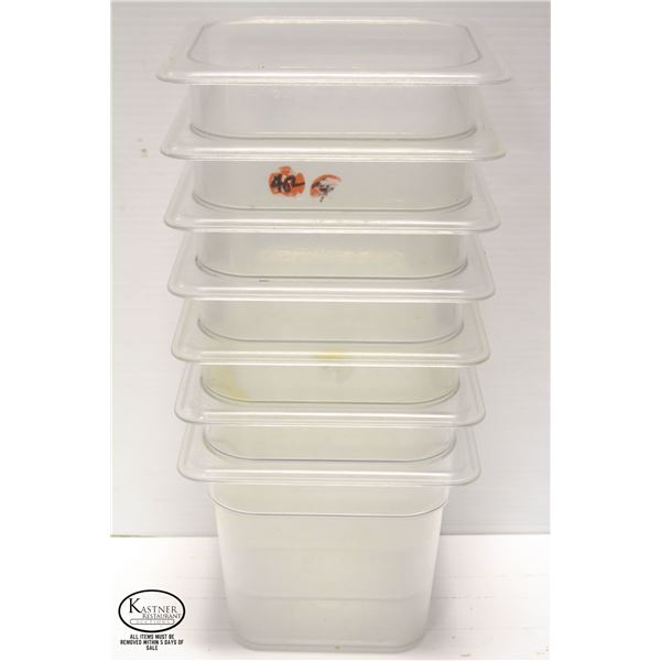 LOT OF 7 POLY CARB 1/6 SIZE INSERTS, 6" DEEP