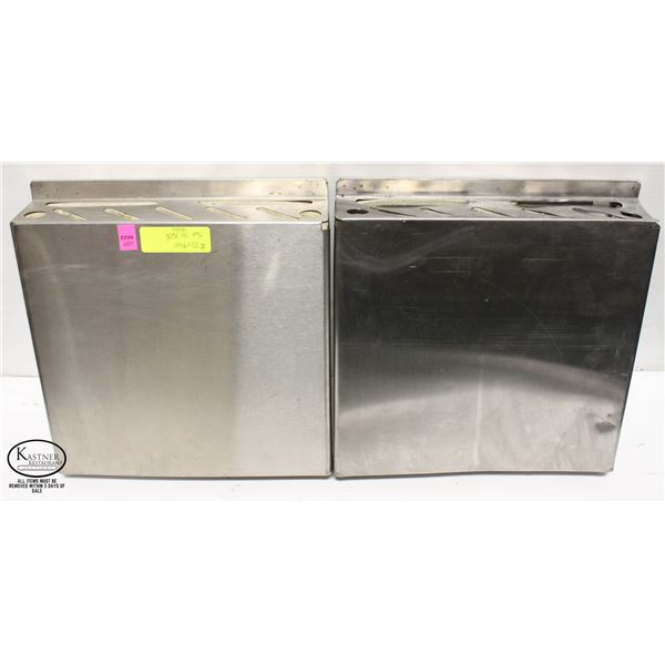 TWO STAINLESS STEEL WALLMOUNT KNIFE HOLDERS