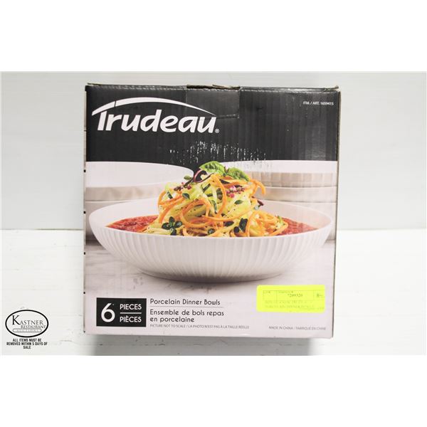 BOX OF 6 NEW TRUDEAU 9" PORCELAIN DINNER BOWLS