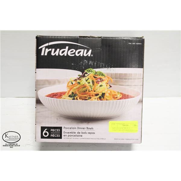 BOX OF 6 NEW TRUDEAU 9" PORCELAIN DINNER BOWLS