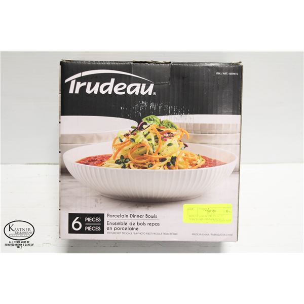 BOX OF 6 NEW TRUDEAU 9" PORCELAIN DINNER BOWLS