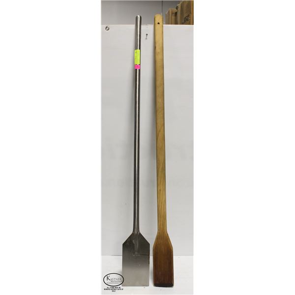 LOT OF TWO 48" MIXING PADDLES, 1 WOOD, 1 S/S