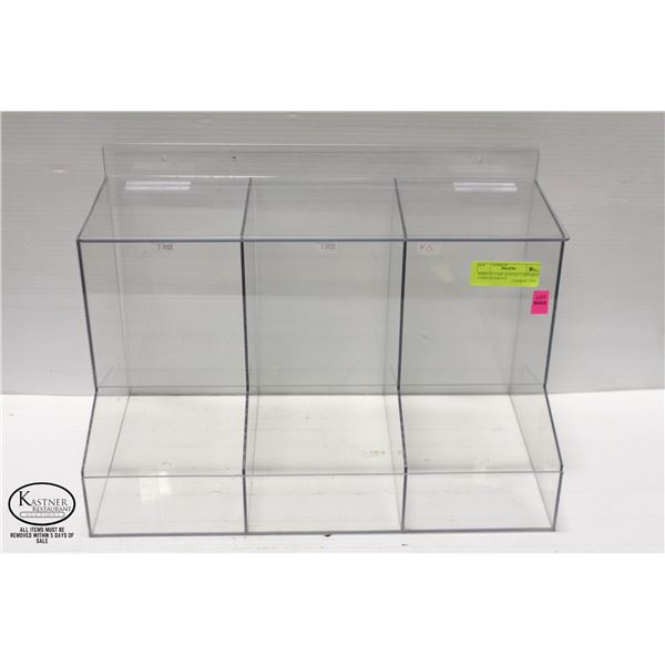 DISPLAY CASE ACRYLIC 3 SEPARATE COMPARTMENTS