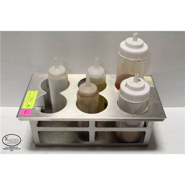 6 SLOT STAINLESS STEEL SAUCE BOTTLE CADDY 13" X 7"