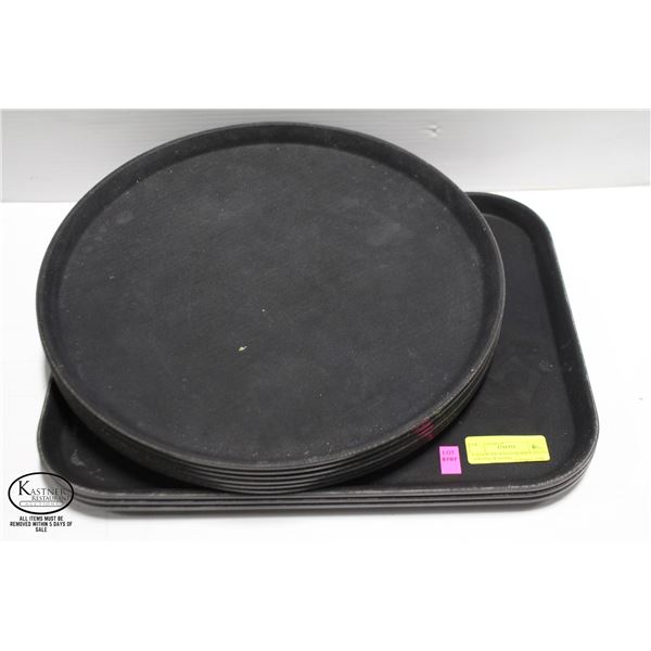 9 ASSORTED WINCO RUBBER-LINED SERVING/WAITING