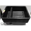 Image 1 : FOUR 6" DEEP BLACK POLY BUS BINS W/ DIVIDER WALL