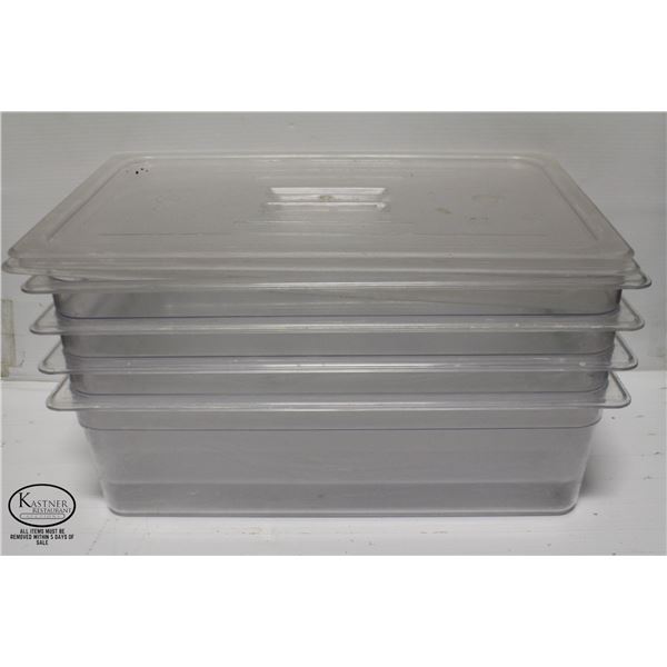 LOT OF 4 FULL SIZE POLY CARB INSERTS W/ 3 LIDS
