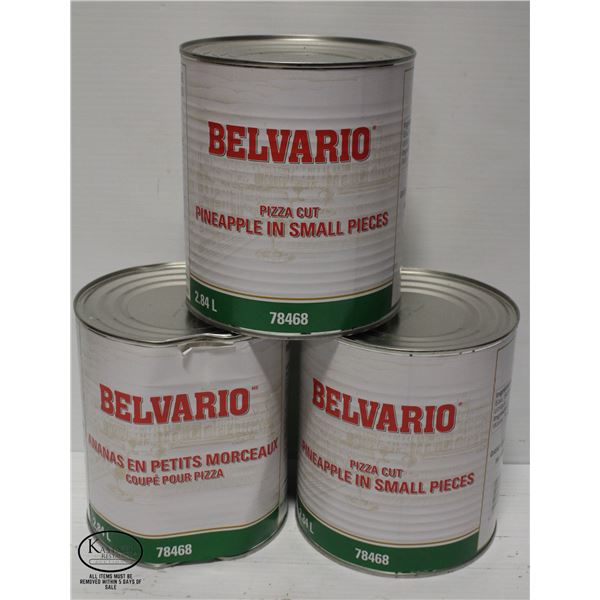 LOT OF 3 CANS OF BELVARIO PIZZA CUT PINEAPPLE