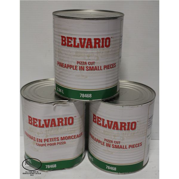 LOT OF 3 CANS OF BELVARIO PIZZA CUT PINEAPPLE