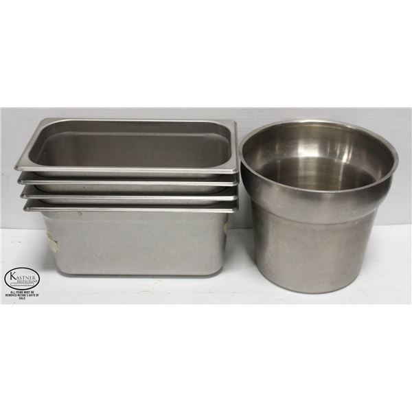 FOUR 1/3 SIZE S/S INSERTS(6") & ONE 9" SOUP INSERT