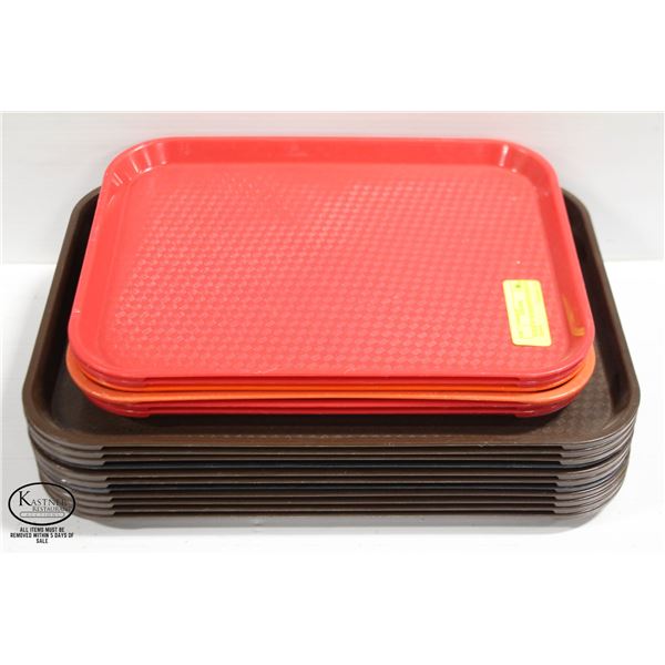 STACK OF 18 ASSORTED SERVING TRAYS