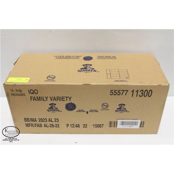 NEW CASE OF 12 BOXES OF QUAKER FAMILY VARIETY