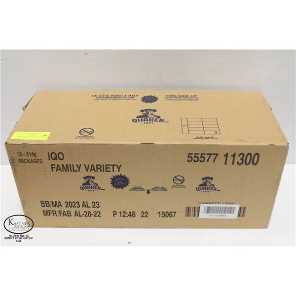 NEW CASE OF 12 BOXES OF QUAKER FAMILY VARIETY