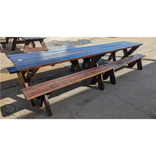 12' PICNIC STYLE DINING TABLE W/ 4 MATCHING 6 FOOT
