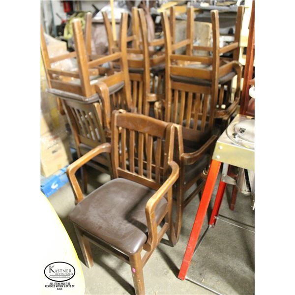 LOT OF 10 WOOD & LEATHERETTE DINING ARMCHAIRS
