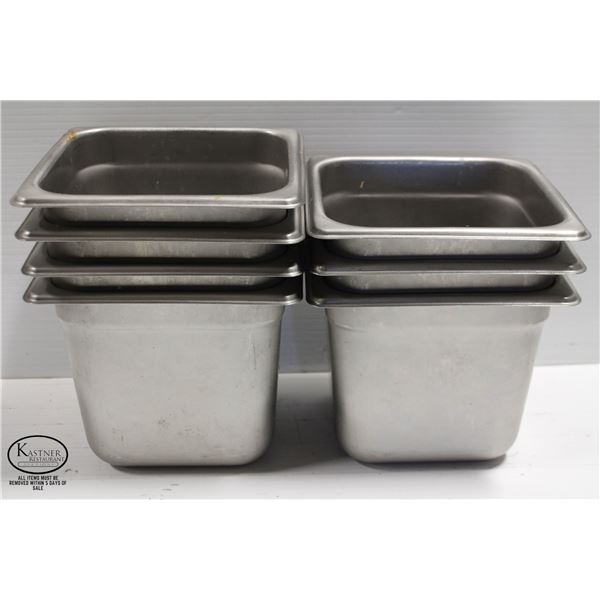 7 STAINLESS STEEL 1/6 SIZE INSERTS, 6" DEEP