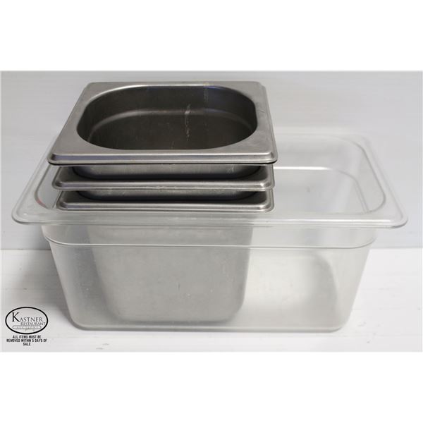 LOT OF 4 S/S 1/6 SIZE INSERTS W/ 1 POLY CARB 1/3