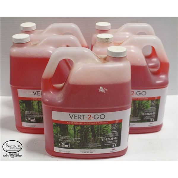 FIVE 3L JUGS OF VERT-2-GO FLOOR CLEANER