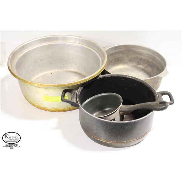 LOT OF 4 PCS. OF ASSORTED ALUMINUM COOKWARE