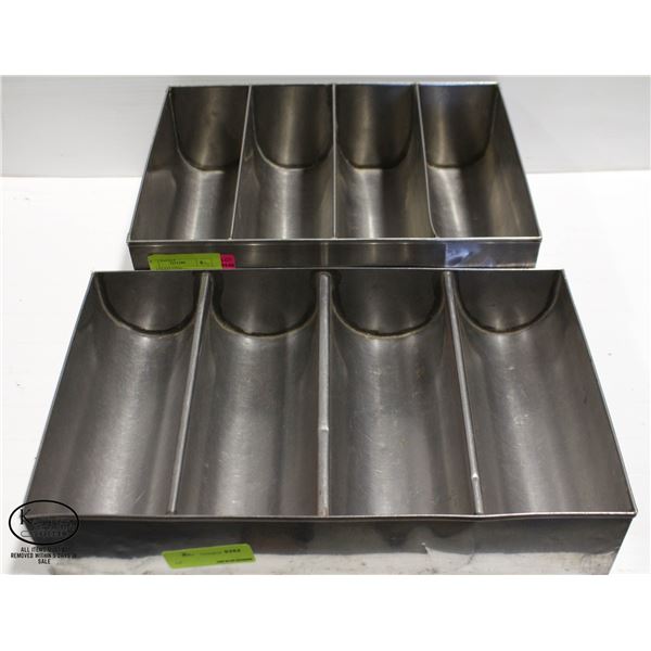 2 STAINLESS STEEL 4-COMPARTMENT CUTLERY TRAYS