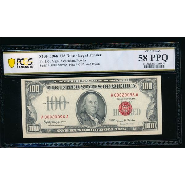 1966 $100 Legal Tender Note PCGS 58PPQ