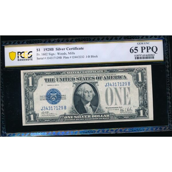 1928B $1 Silver Certificate PCGS 65PPQ