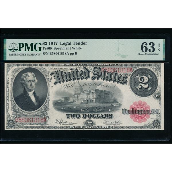 1917 $2 Legal Tender Note PMG 63EPQ