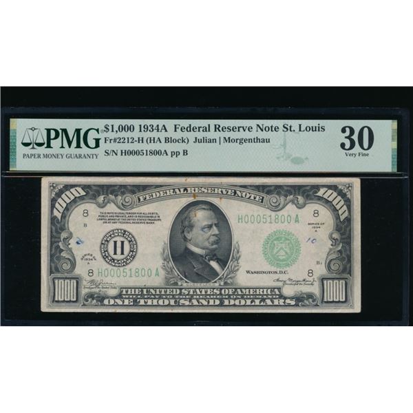 1934A $1000 St Louis FRN PMG 30