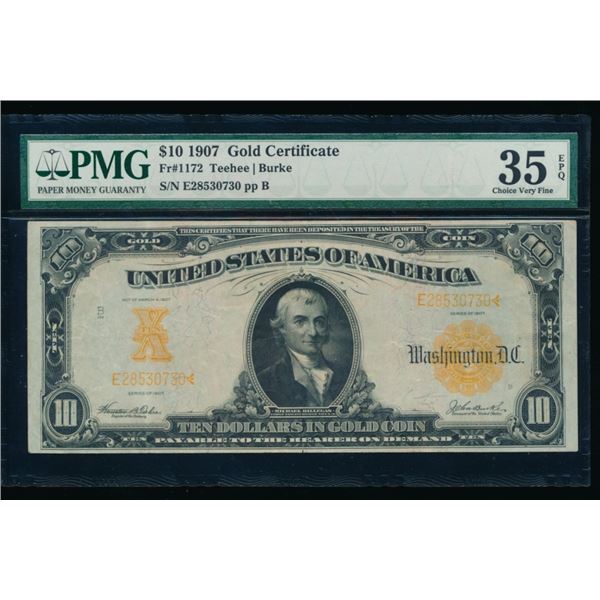 1907 $10 Gold Certificate PMG 35EPQ