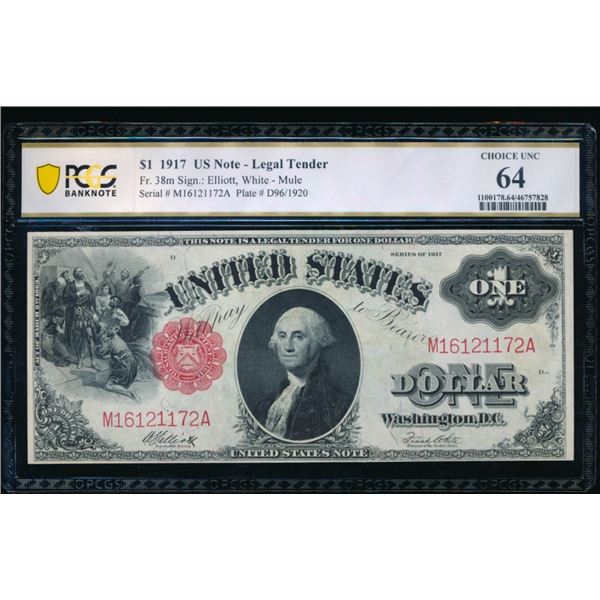 1917 $1 Legal Tender Note PCGS 64