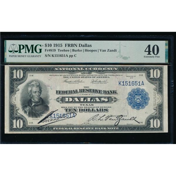 1915 $10 Dallas FRBN PMG 40
