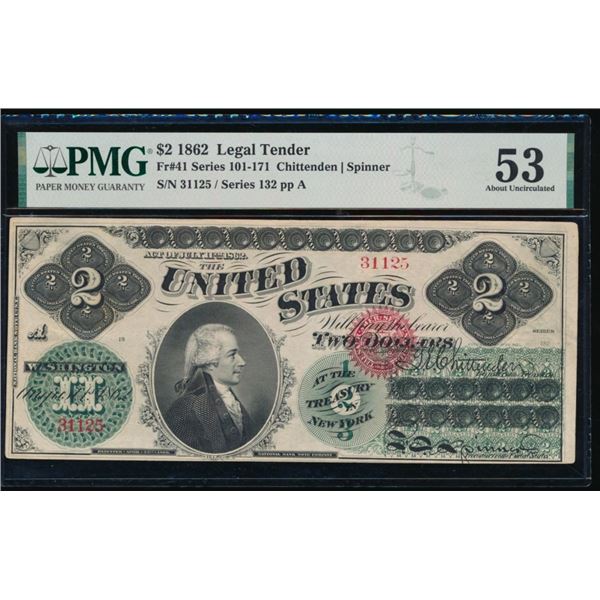 1862 $2 Legal Tender Note PMG 53