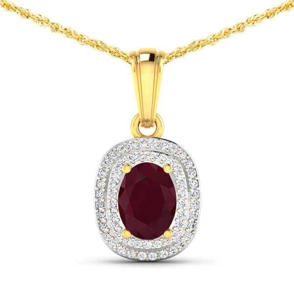 14KT Yellow Gold 1.5ct Ruby and Diamond Pendant with Chain