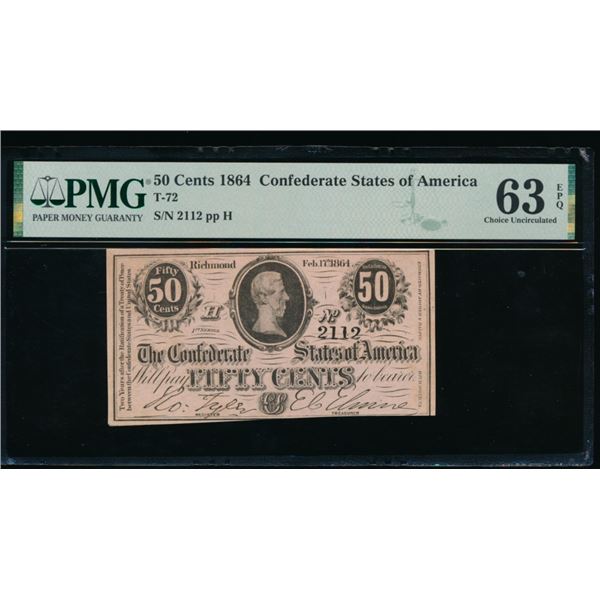 50 Cent 1864 T-72 Confederate PMG 63EPQ