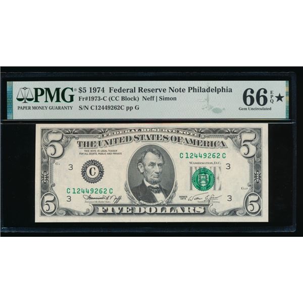 1974 $5 Philadelphia FRN PMG 66EPQ