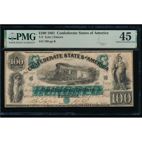 1861 $100 T-5 Confederate PMG 45