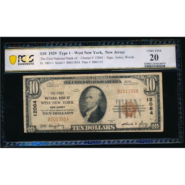 1929 $10 West New York NJ National PCGS 20
