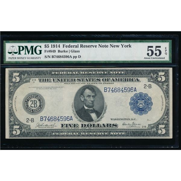 1914 $5 New York FRN PMG 55EPQ