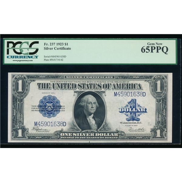 1923 $1 Silver Certificate PCGS 65PPQ