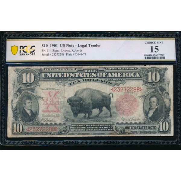 1901 $10 Bison Legal Tender Note PCGS 15