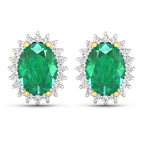 14KT Yellow Gold 2.00ctw Emerald and Diamond Earrings