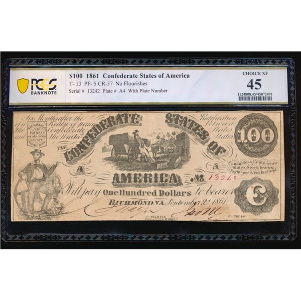1861 $100 T-13 Confederate PCGS 45