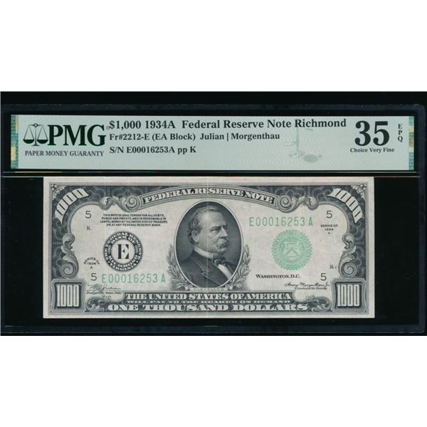 1934A $1000 Richmond FRN PMG 35EPQ
